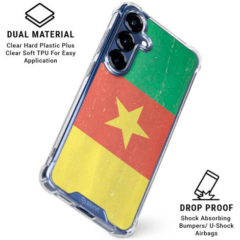Cameroon Flag Distressed Galaxy S25 Clear Case